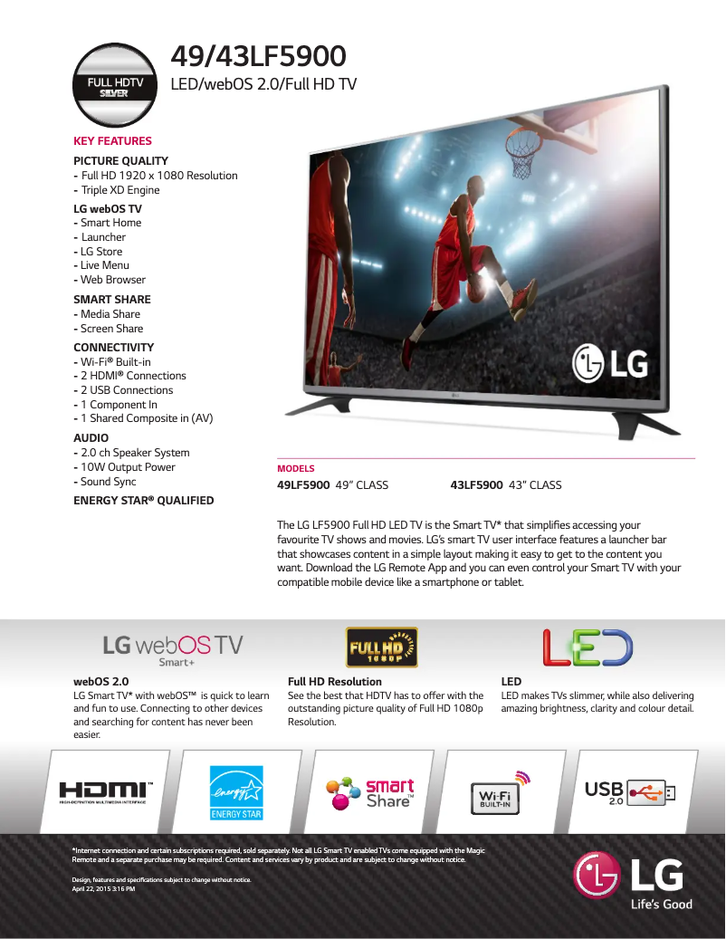 Página 1 del manual Ficha técnica LG 49LF5900