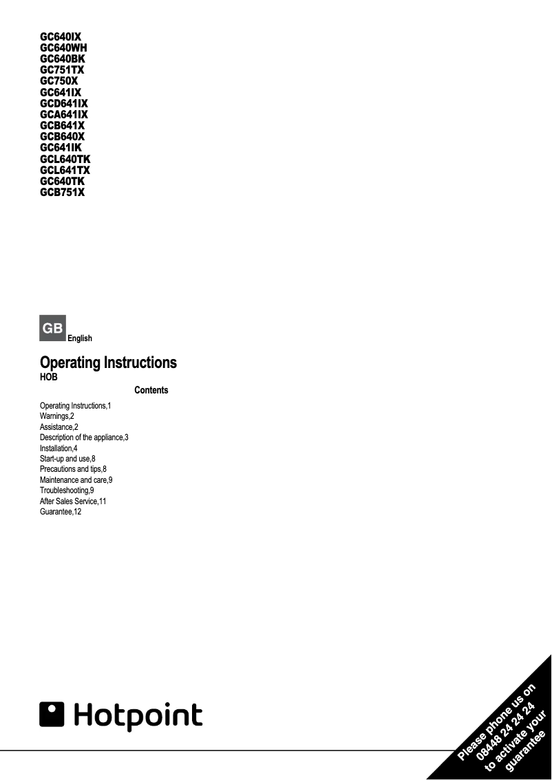 Page n°1 - Manuel utilisateur Hotpoint GC640TK