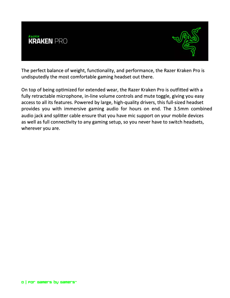Page 1 de la notice Manuel utilisateur Razer Kraken Pro V2
