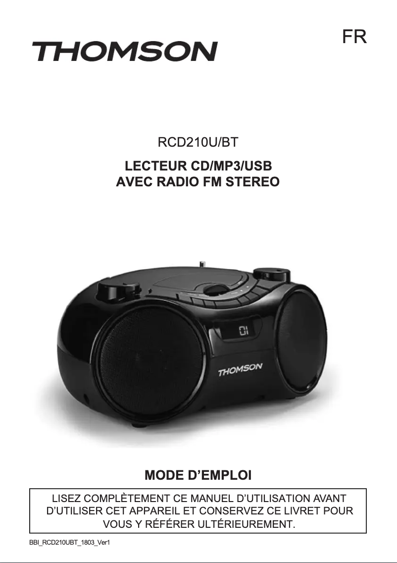 Image de la première page du manuel de l'appareil RCD210U/BT