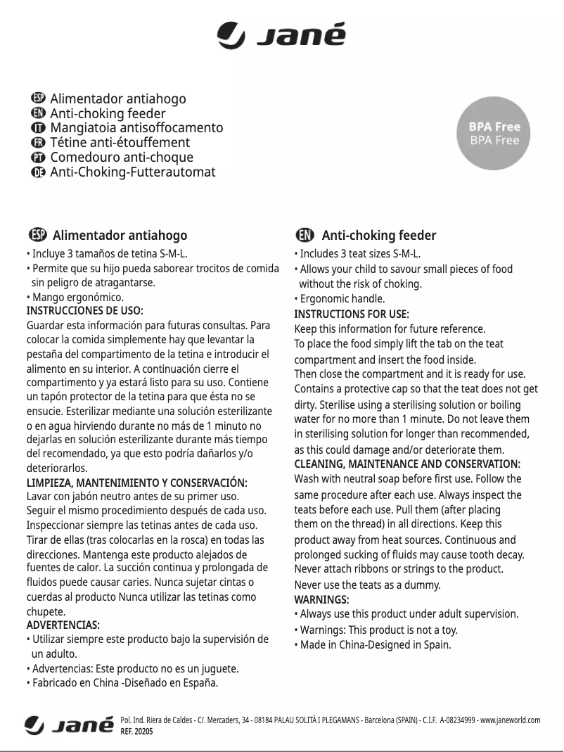 Página 1 del manual Manual de usuario Jane Anti-choking feeder