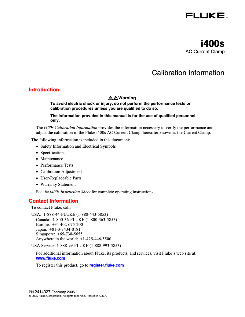 Page n°1 - Manuel utilisateur Fluke i400s