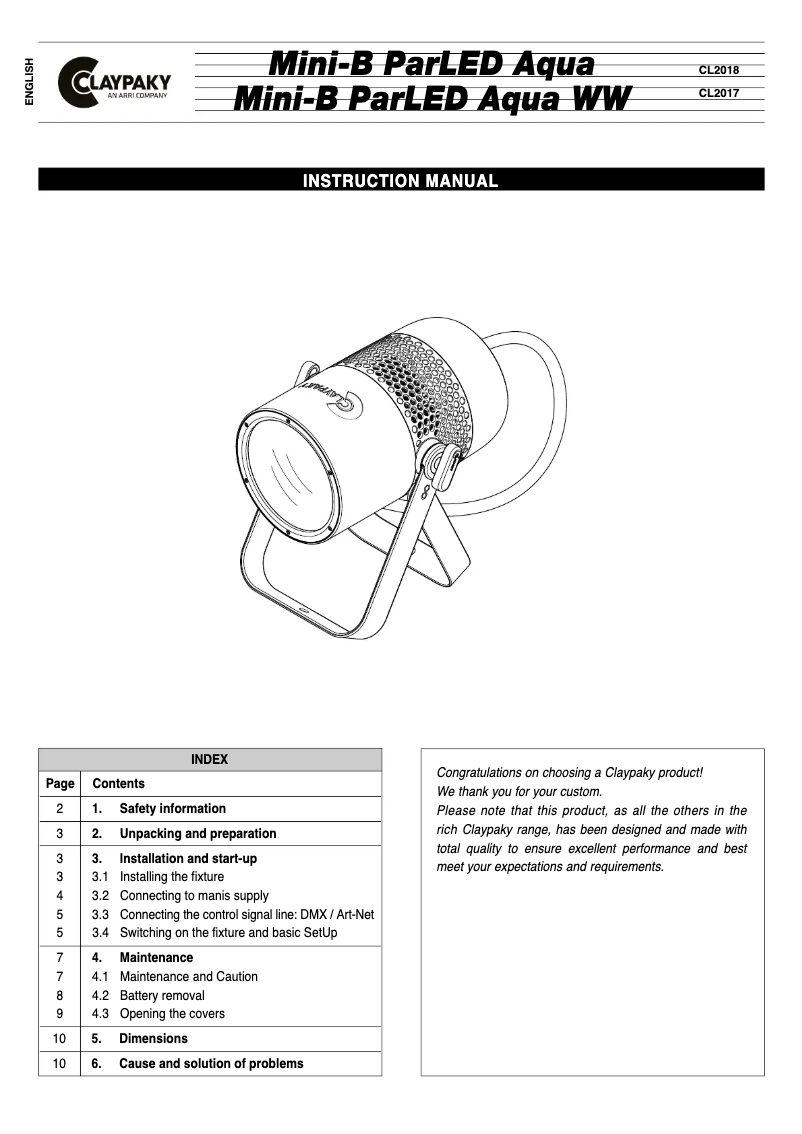 Image de la première page du manuel de l'appareil Mini-B ParLED Aqua WW