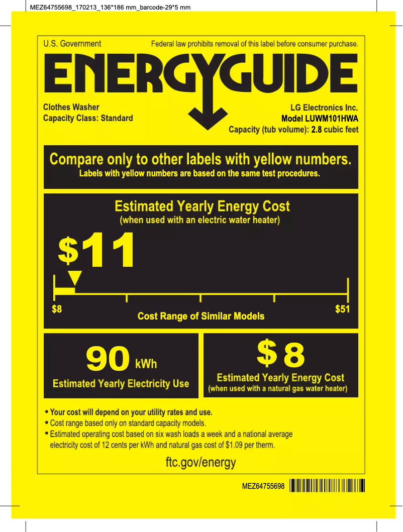 Page 1 de la notice Label énergétique LG Signature LUWM101HWA