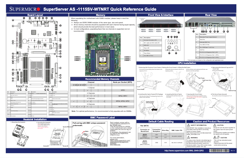 Page 1 de la notice Guide de démarrage rapide Supermicro SuperServer AS -1115SV-WTNRT