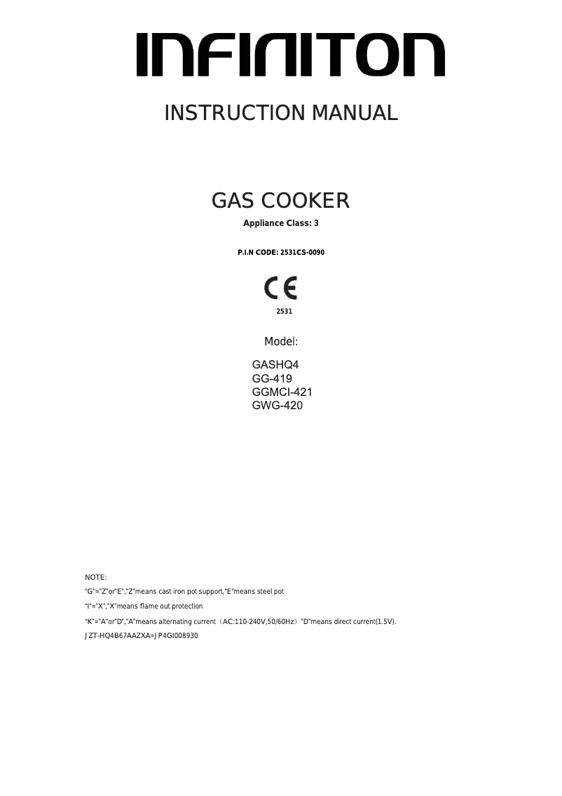 Page 1 de la notice Manuel utilisateur Infiniton GASHQ4