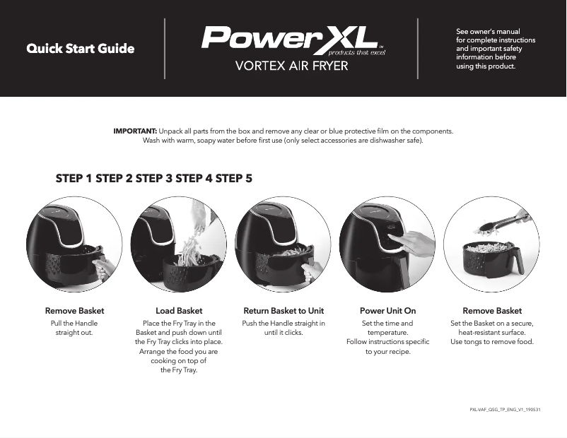 Image de la première page du manuel de l'appareil Vortex Air Fryer HF-2096TS