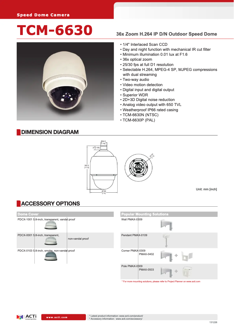 Page 1 de la notice Fiche technique ACTi TCM-6630