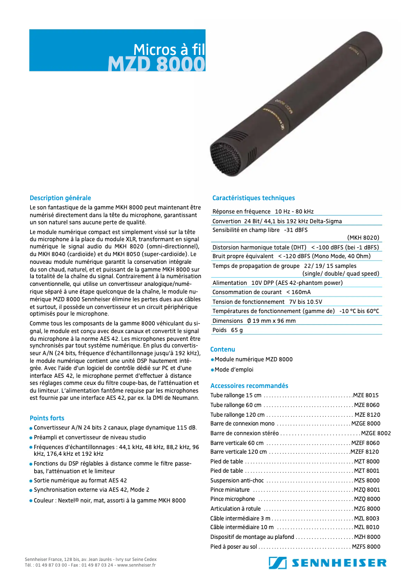 Page n°1 - Fiche technique Sennheiser MZD 8000