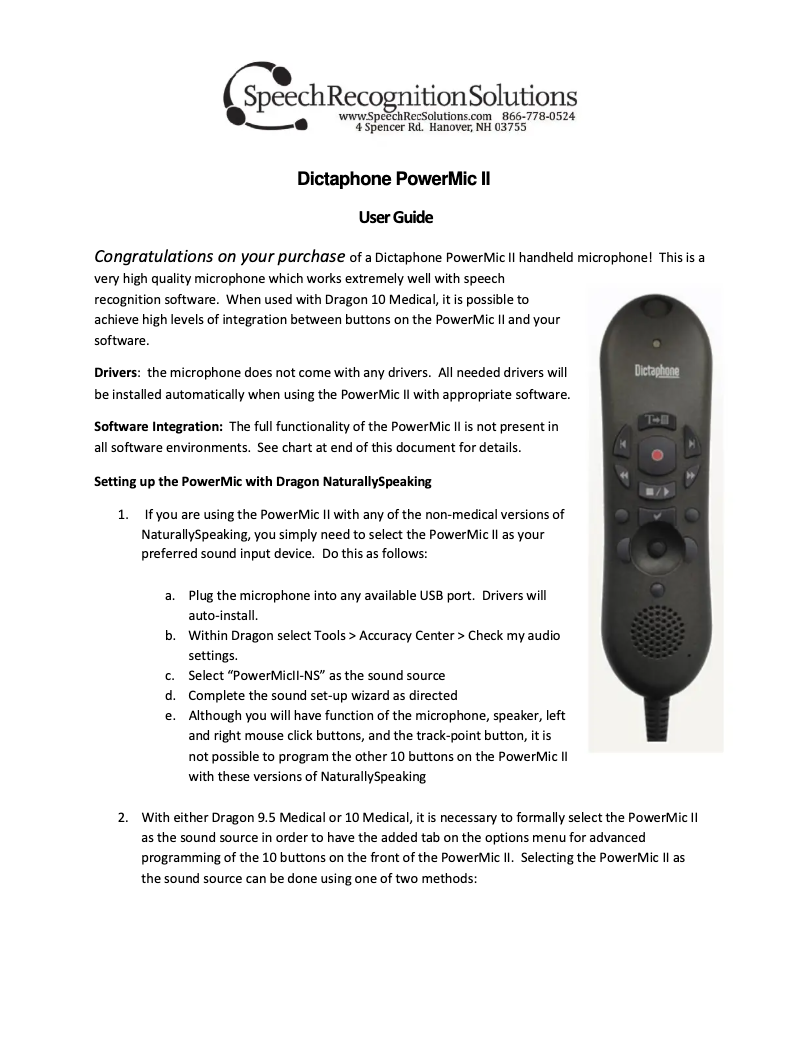 Page n°1 - Manuel utilisateur Nuance PowerMic II