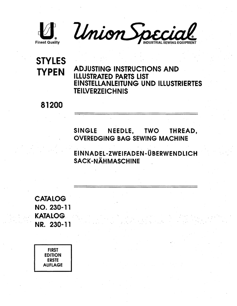 Page 1 de la notice Manuel utilisateur Union Special 81200EZ3254