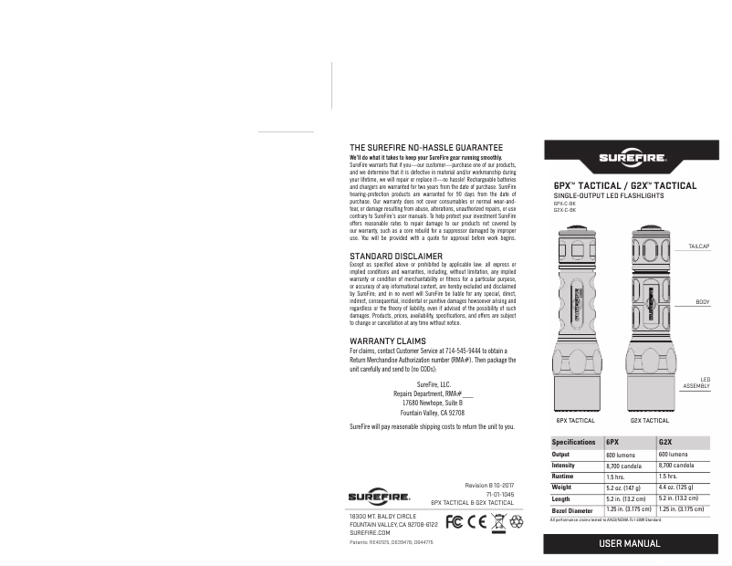 Page 1 de la notice Manuel utilisateur SureFire G2X Tactical