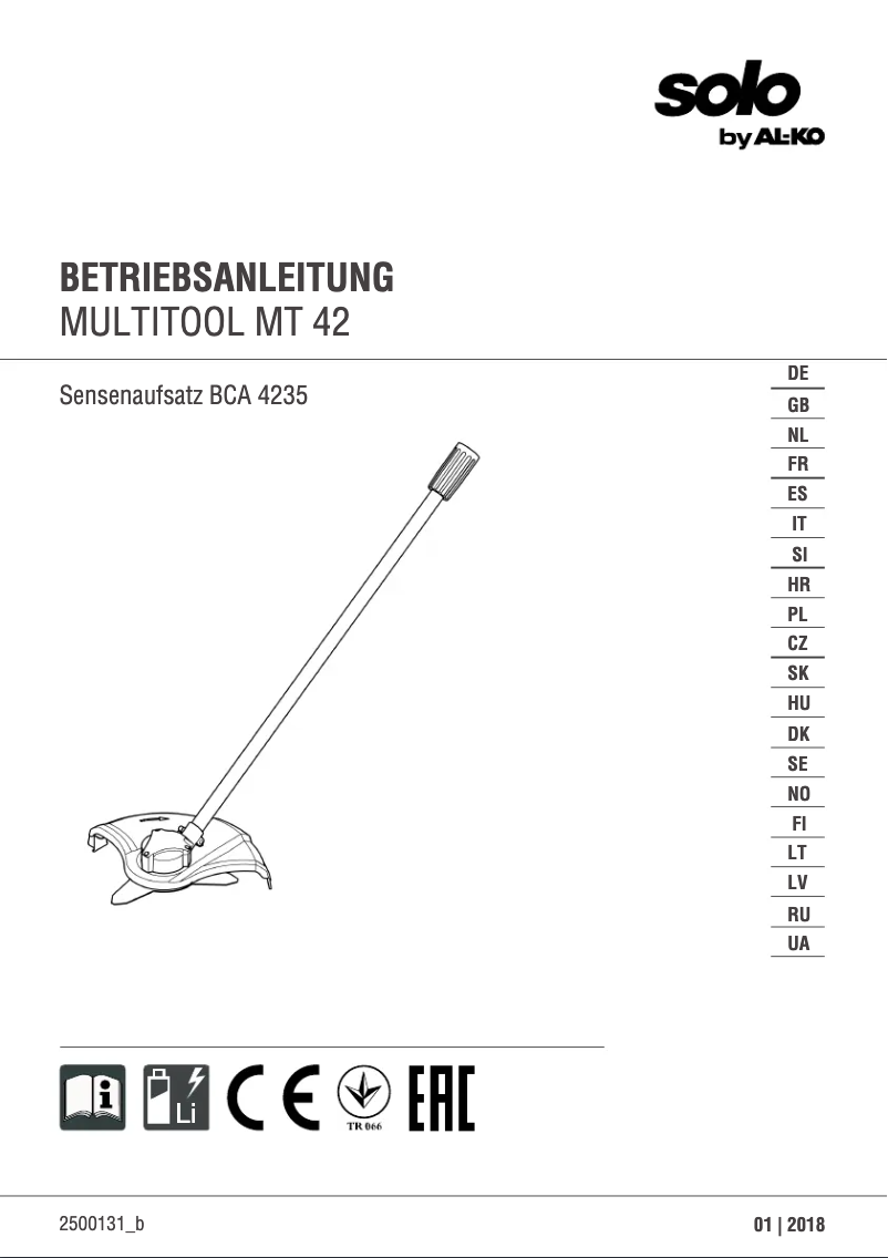 Page 1 de la notice Manuel utilisateur Solo BCA 4235