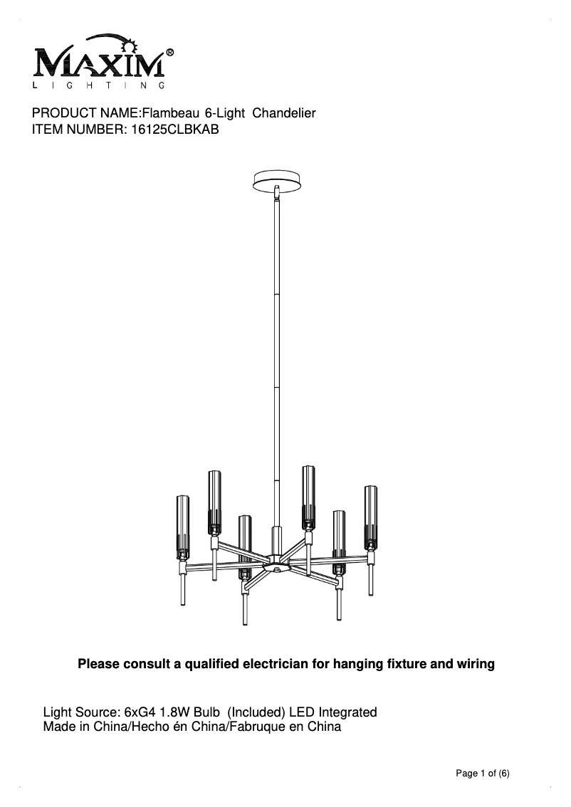 Page n°1 - Manuel utilisateur Maxim Flambeau 16125CLBKAB