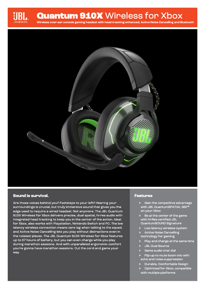 Page n°1 - Fiche technique JBL Quantum 910X Wireless for Xbox