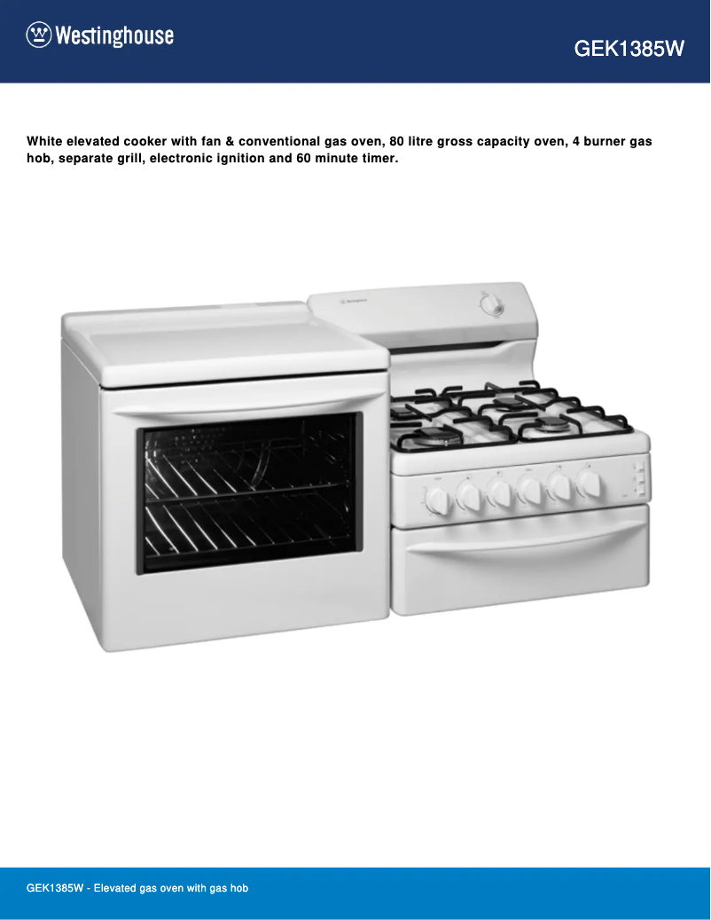 Page n°1 - Fiche technique Westinghouse GEK1385W