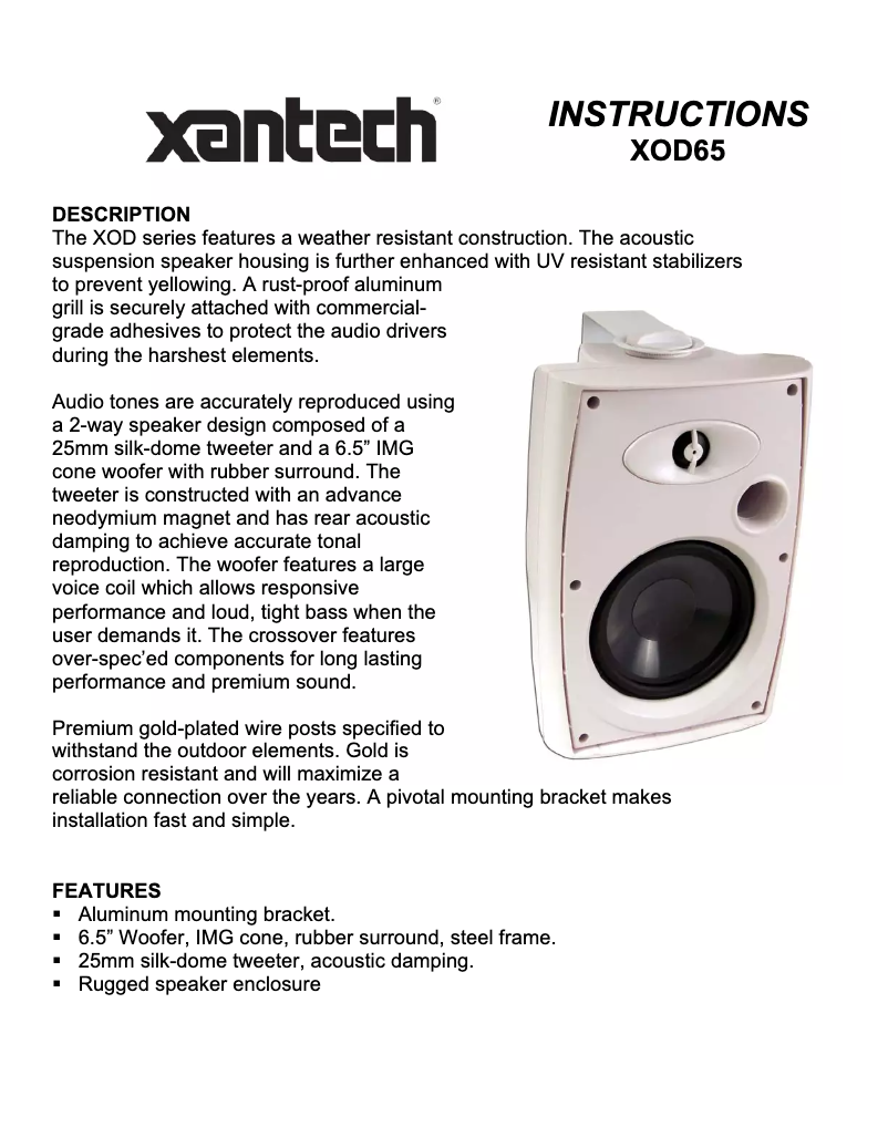 Página 1 del manual Manual de usuario Xantech XOD65
