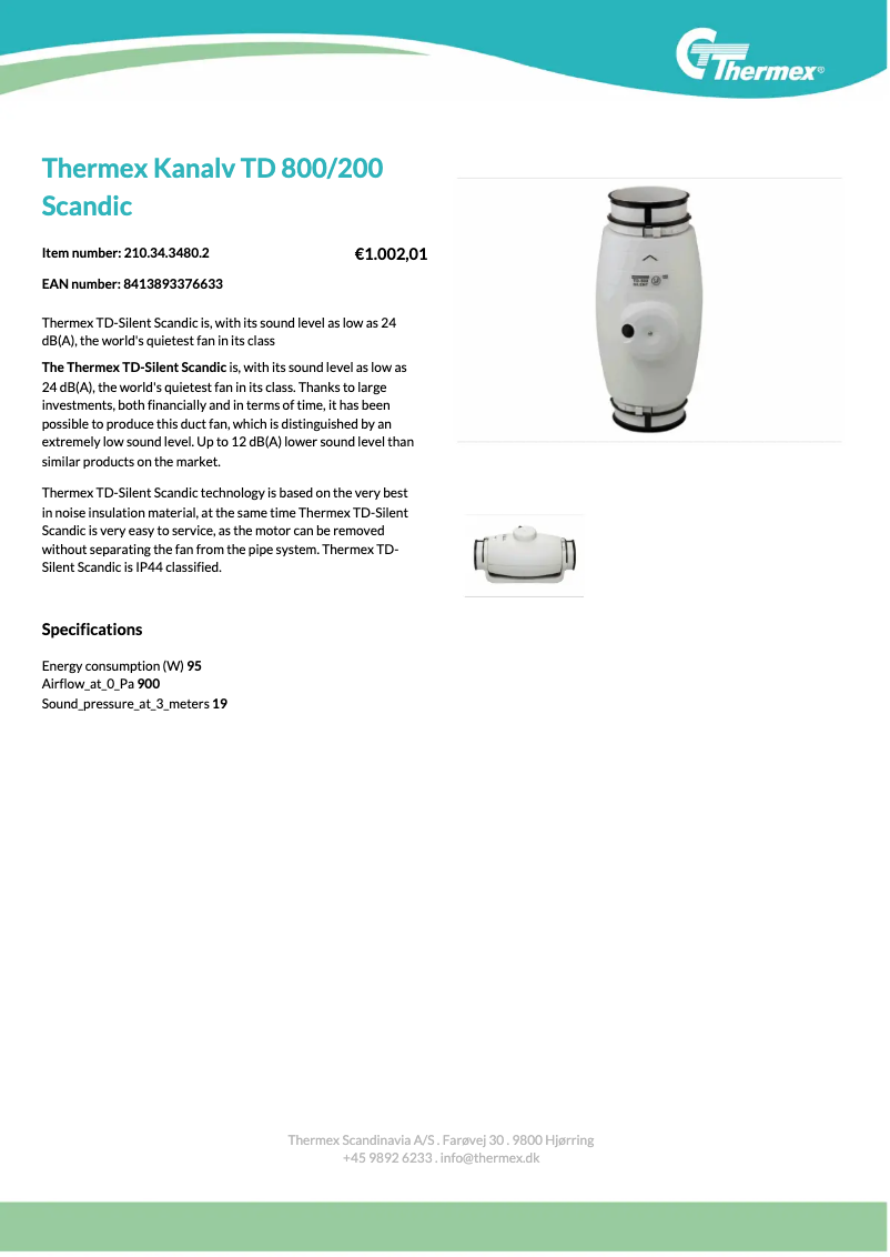 Página 1 del manual Ficha técnica Thermex TD 250