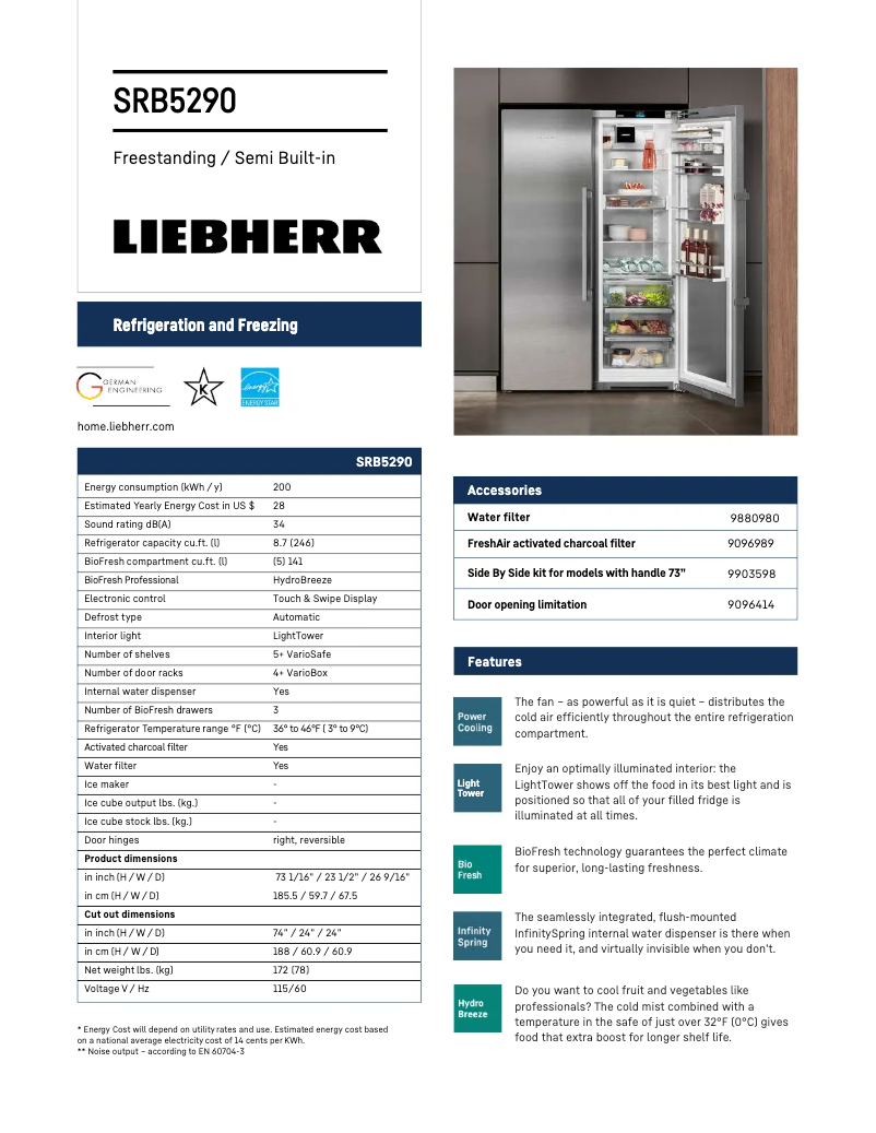 Page n°1 - Fiche technique Liebherr SRB5290