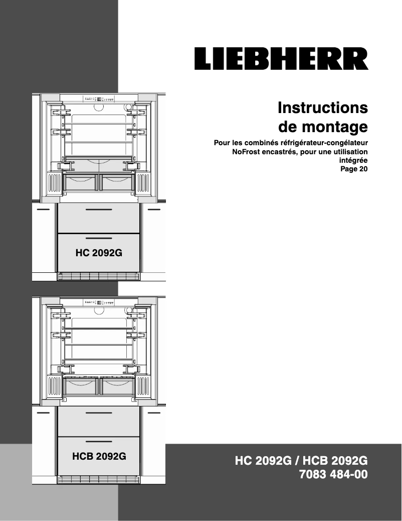 Page 1 de la notice Guide d'installation Liebherr HCB 2092G