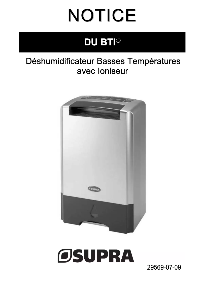 Page 1 de la notice Manuel utilisateur Supra DU BTI