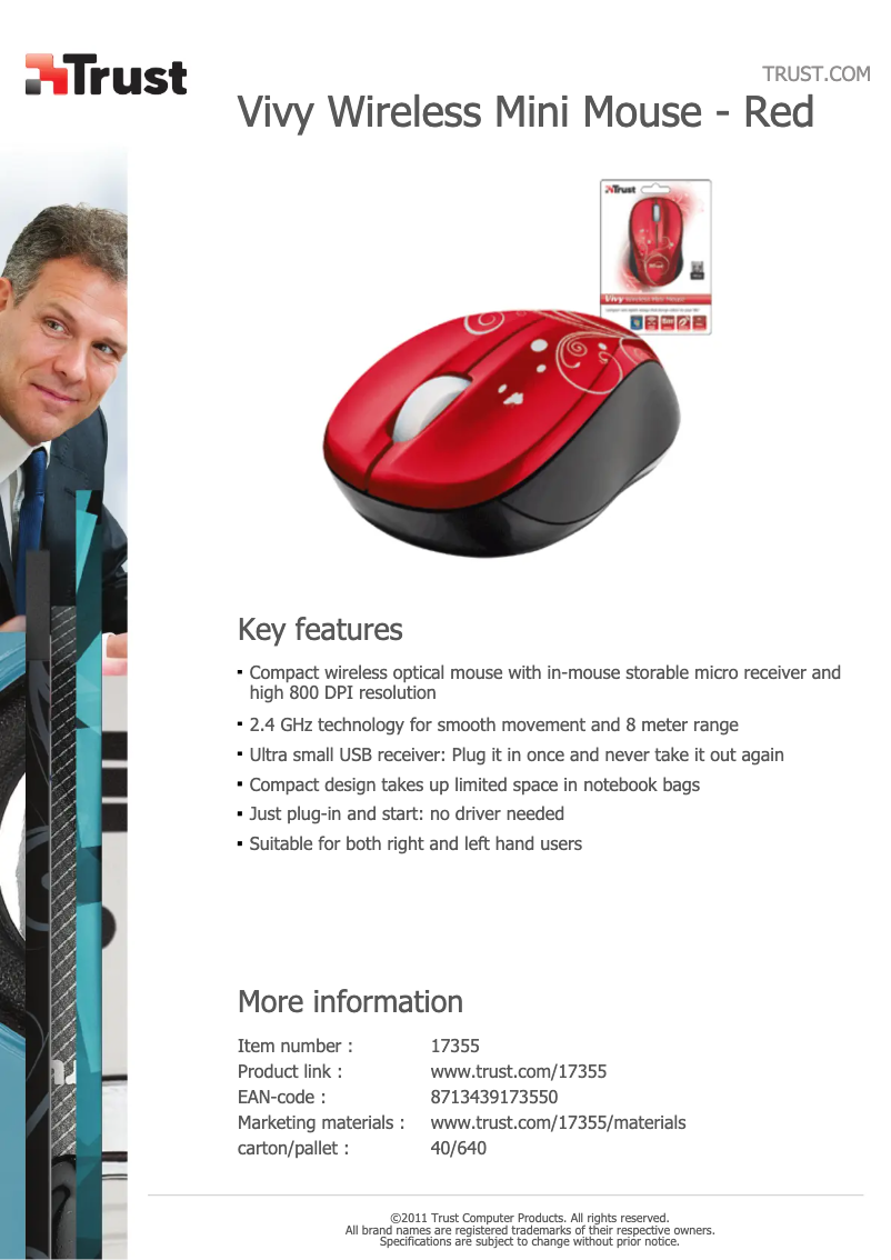 Page 1 de la notice Manuel utilisateur Trust Vivy Wireless Mini Mouse