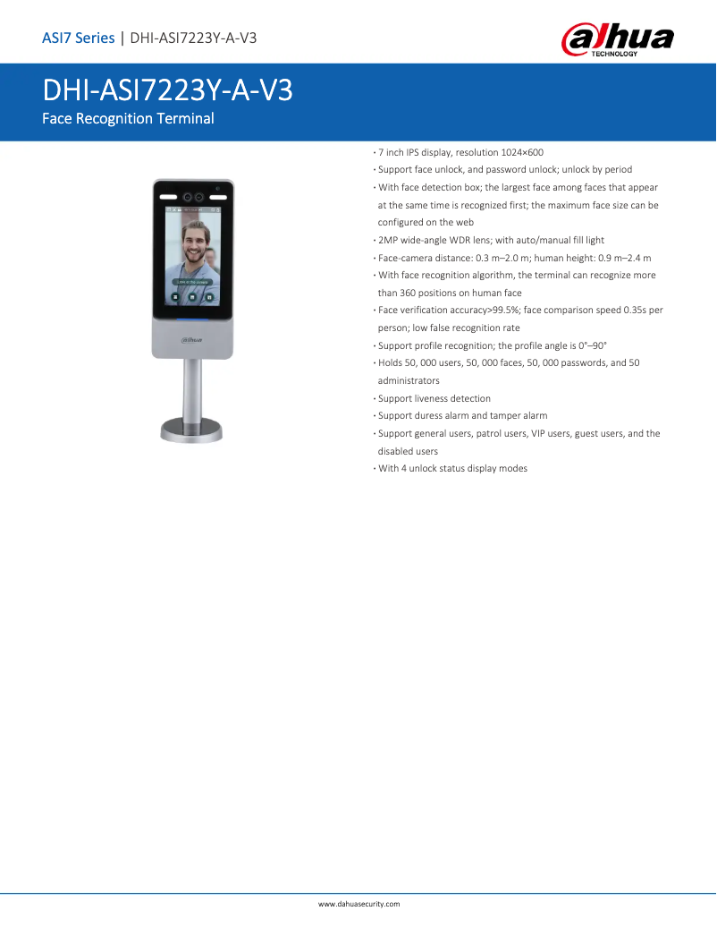 Page 1 de la notice Fiche technique Dahua Technology ASI7223Y-A-V3