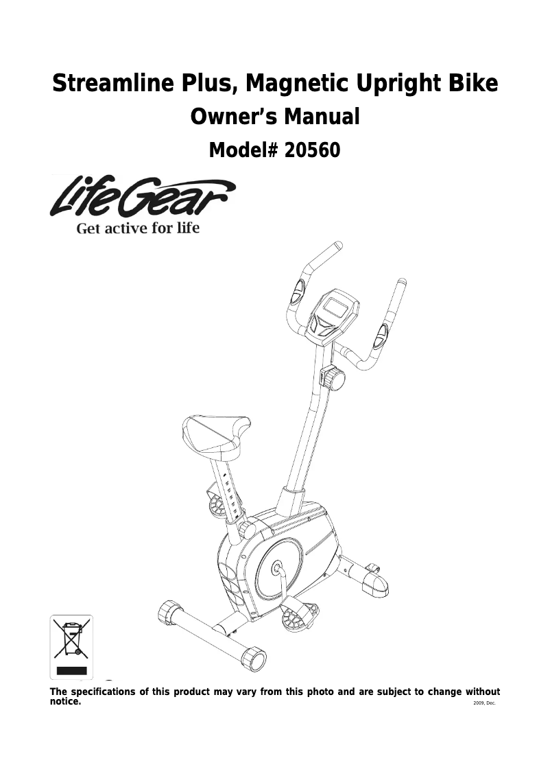 Image de la première page du manuel de l'appareil Streamline Plus Magnetic Upright Bike 20560