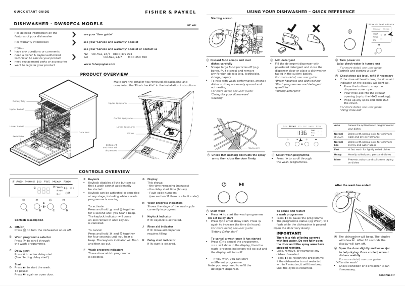 Page n°1 - Guide de démarrage rapide Fisher & Paykel DW60FC4W1