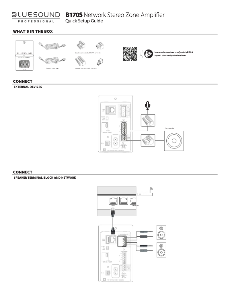 Page 1 de la notice Guide de démarrage rapide Bluesound B170S