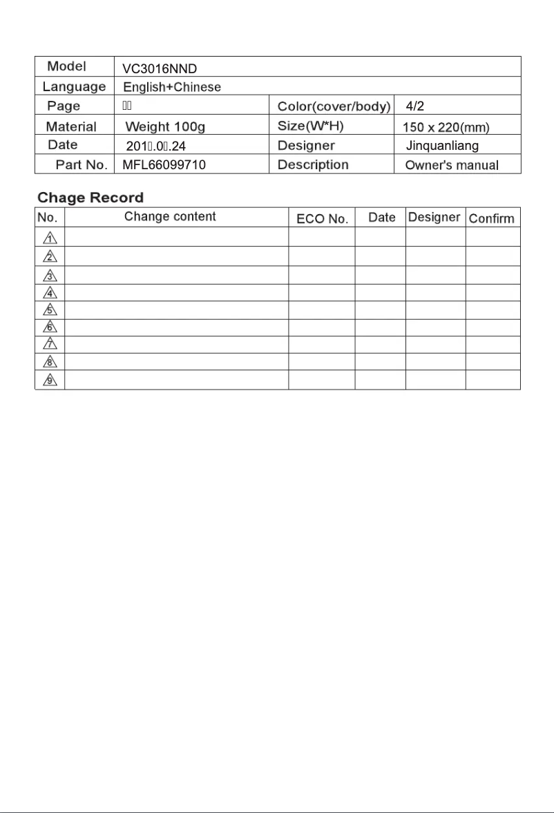 Page n°1 - Manuel utilisateur LG VC3016NND