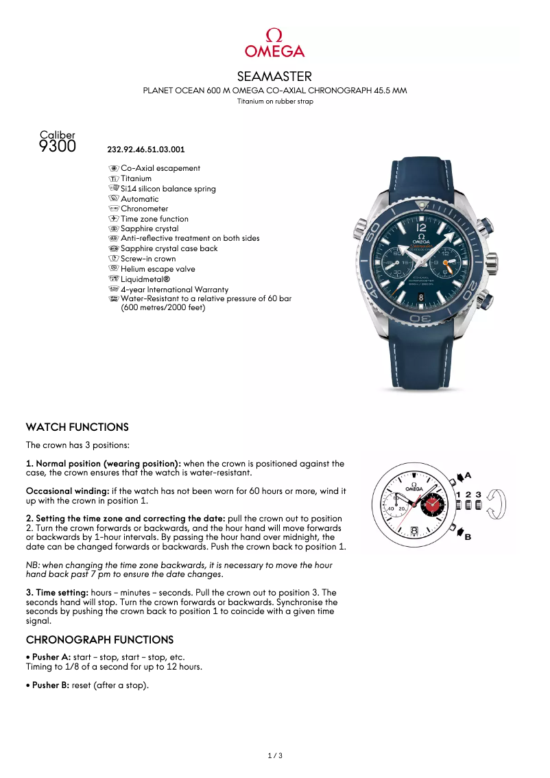 Page n°1 - Manuel utilisateur Omega Seamaster Planet Ocean