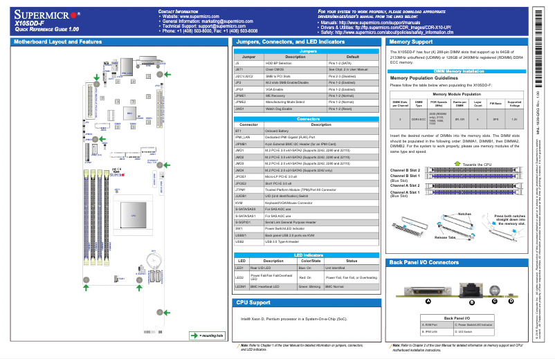 Page 1 de la notice Guide de démarrage rapide Supermicro X10SDD-F