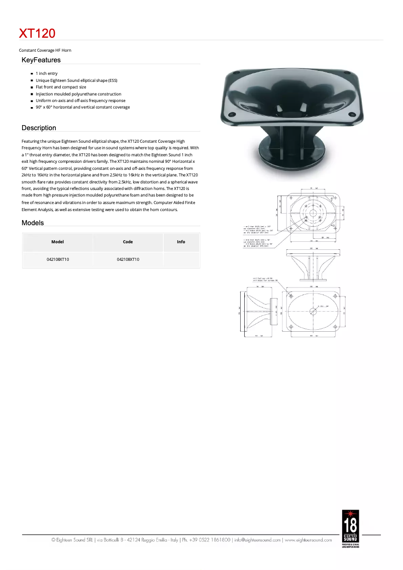 Page 1 de la notice Manuel utilisateur Eighteen Sound XT120