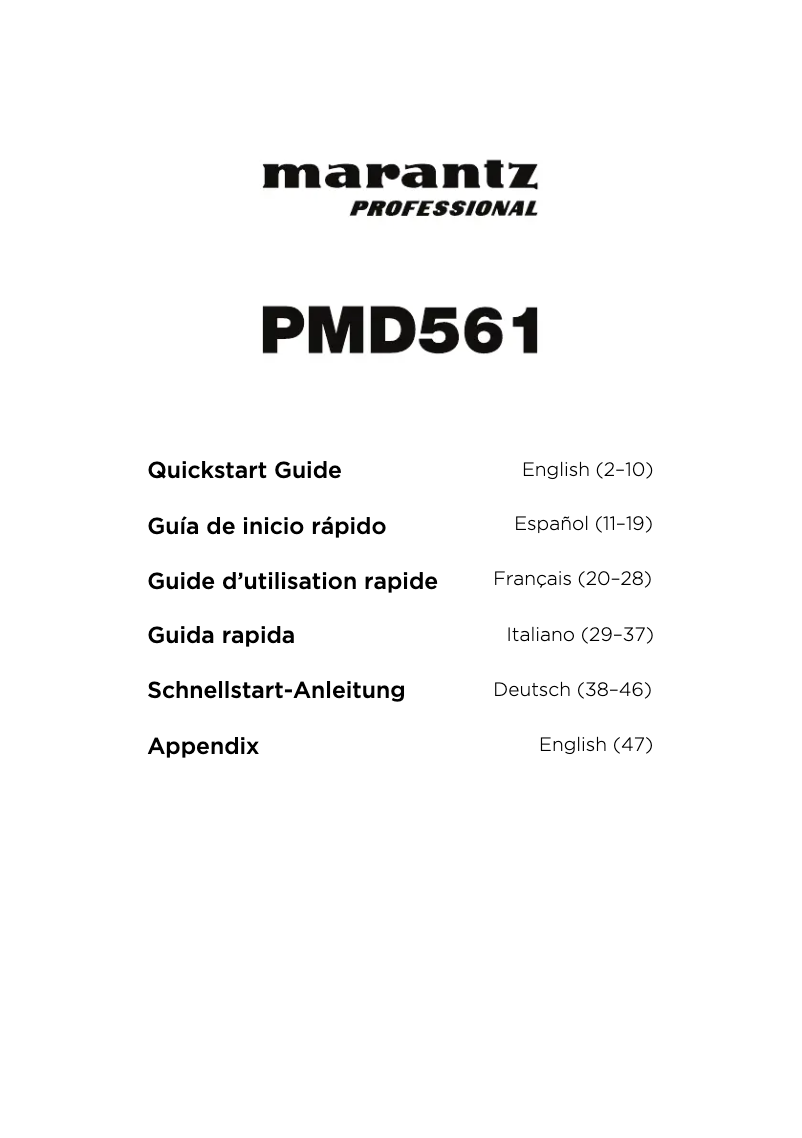 Page n°1 - Guide de démarrage rapide Marantz PMD561