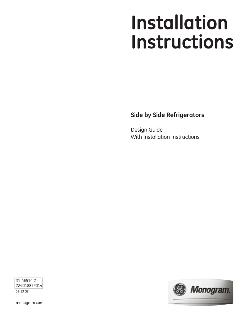 Page n°1 - Guide d'installation GE ZISS420NXSS