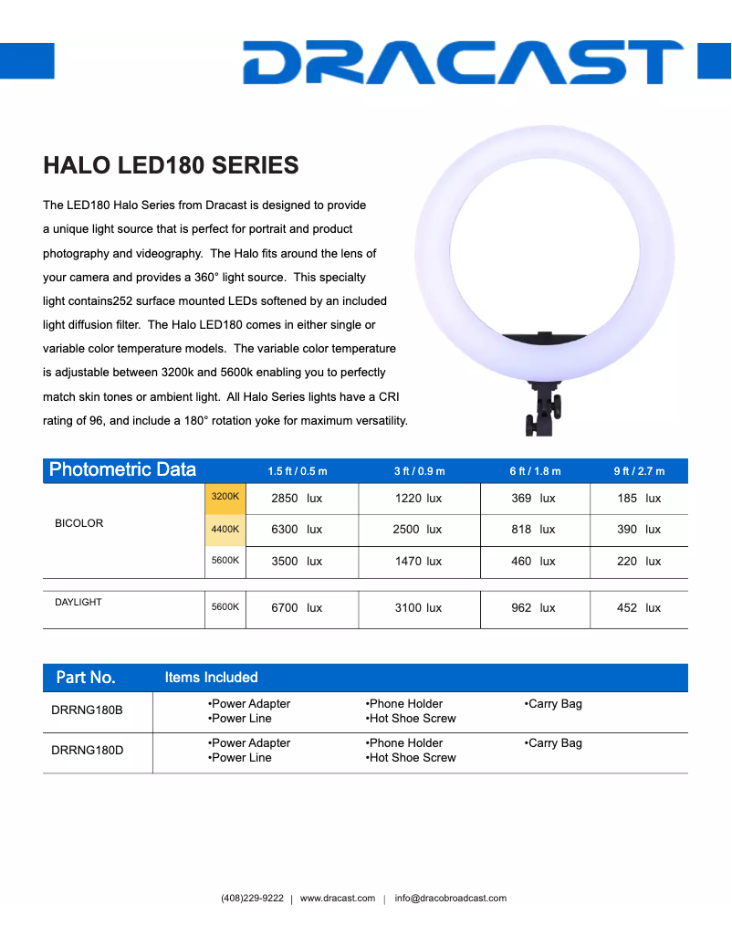 Page 1 de la notice Manuel utilisateur Dracast LED180 Halo