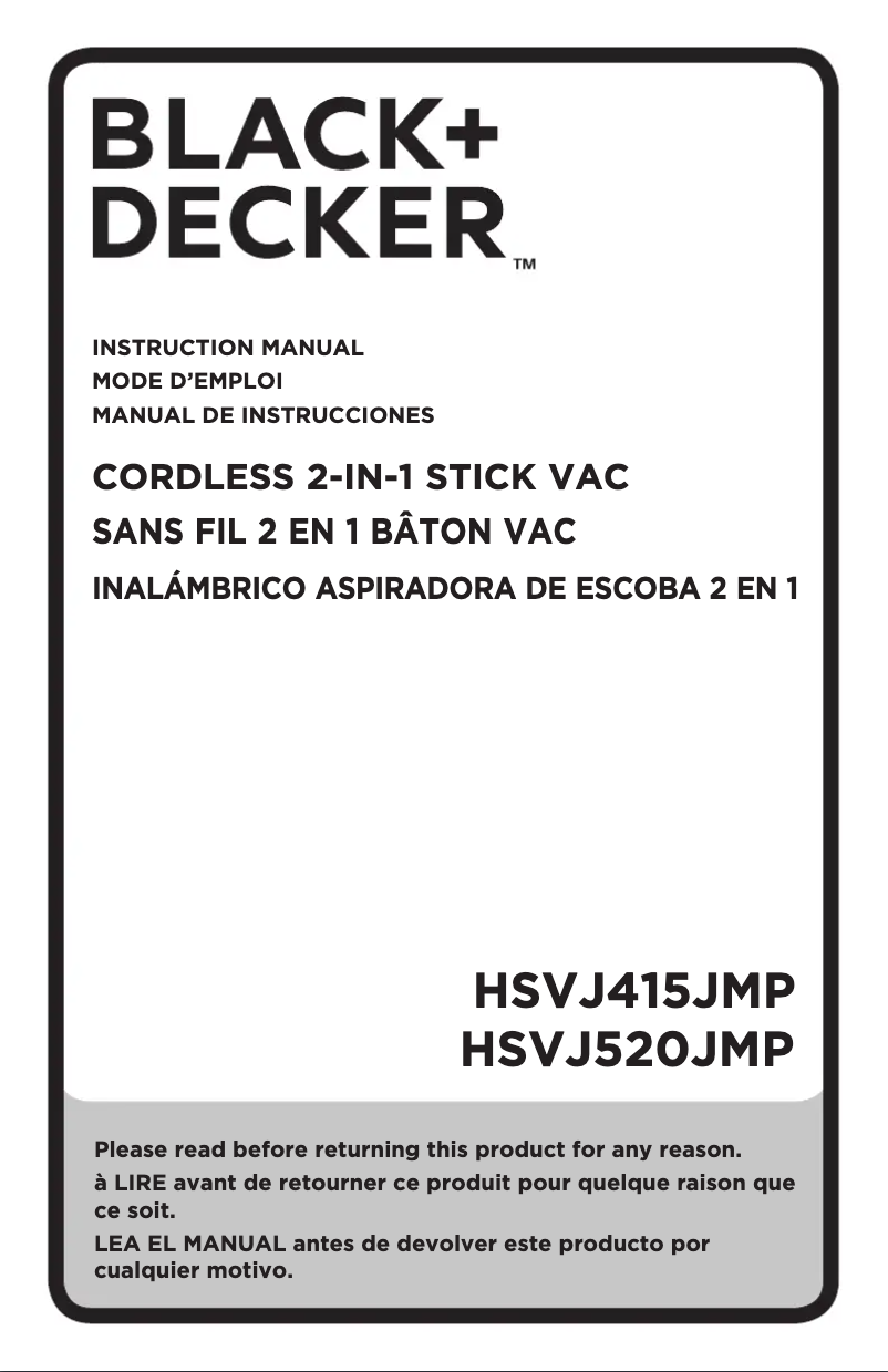 Page 1 de la notice Manuel utilisateur Black & Decker HSVJ520JMPA07