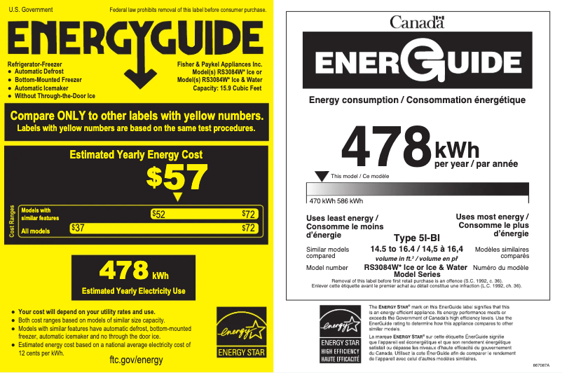 Page n°1 - Label énergétique Fisher & Paykel RS3084WLU1