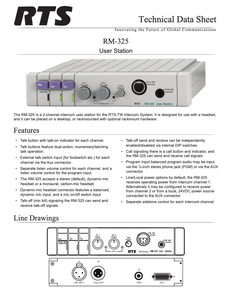 Page 1 de la notice Fiche technique RTS RM-325