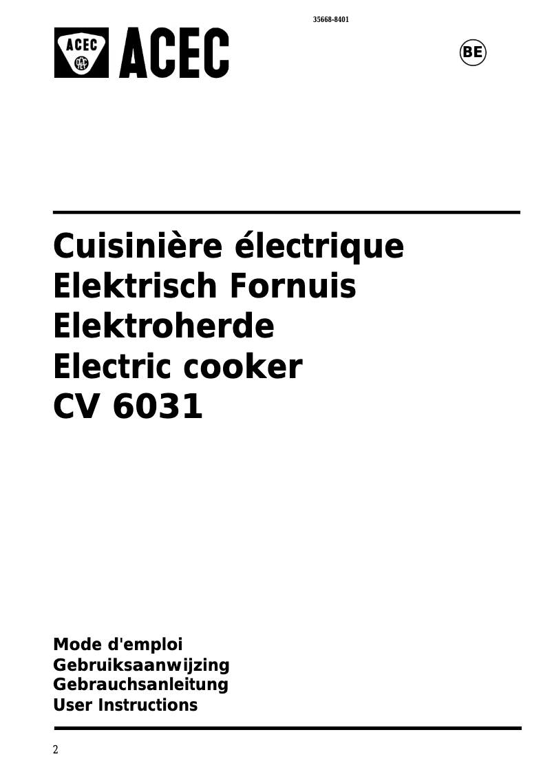 Page 1 de la notice Manuel utilisateur Acec CV 6031