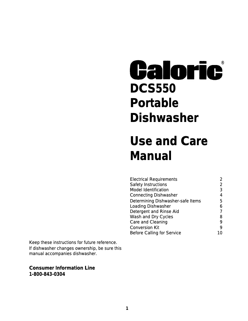Page n°1 - Manuel utilisateur Caloric DCS550W