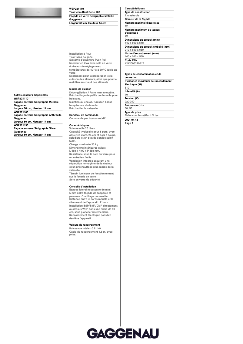 Image de la première page du manuel de l'appareil WSP221110