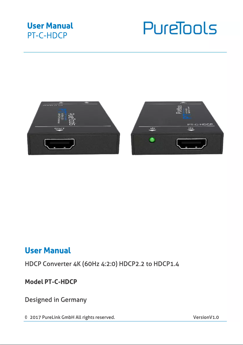 Image de la première page du manuel de l'appareil PT-C-HDCP