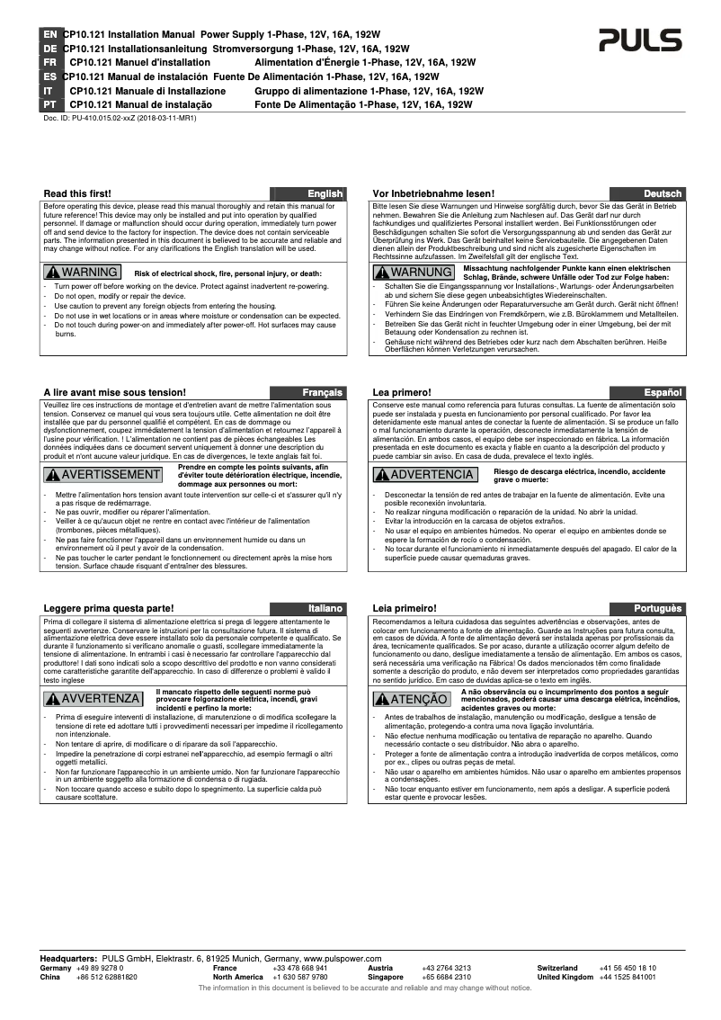 Image de la première page du manuel de l'appareil CP10.121