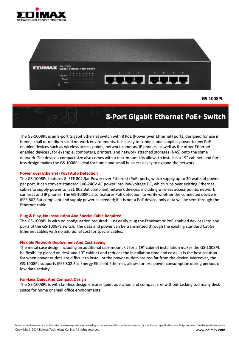 Page n°1 - Fiche technique Edimax GS-1008PL