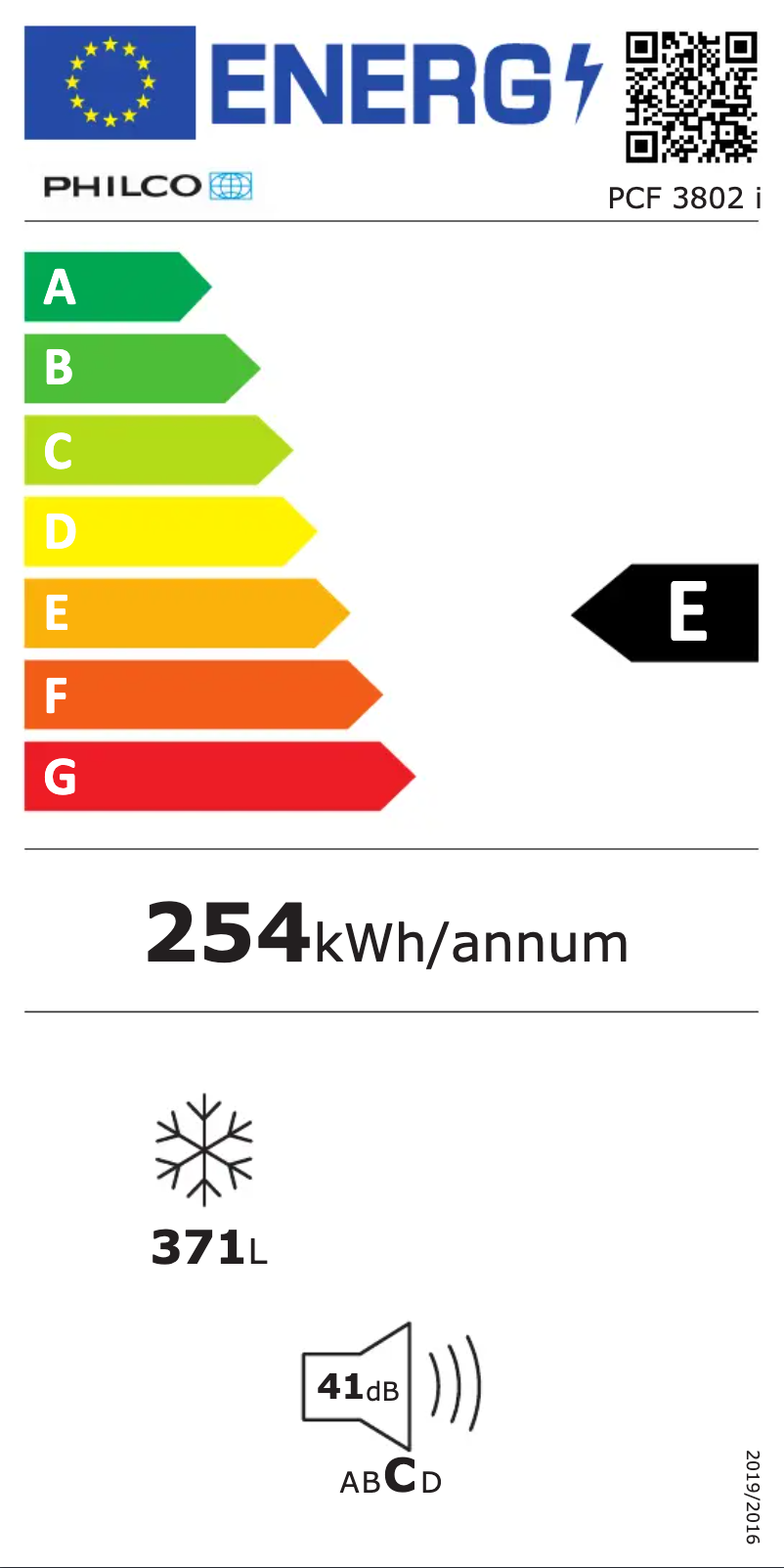 Page 1 de la notice Label énergétique Philco PCF 3802 i