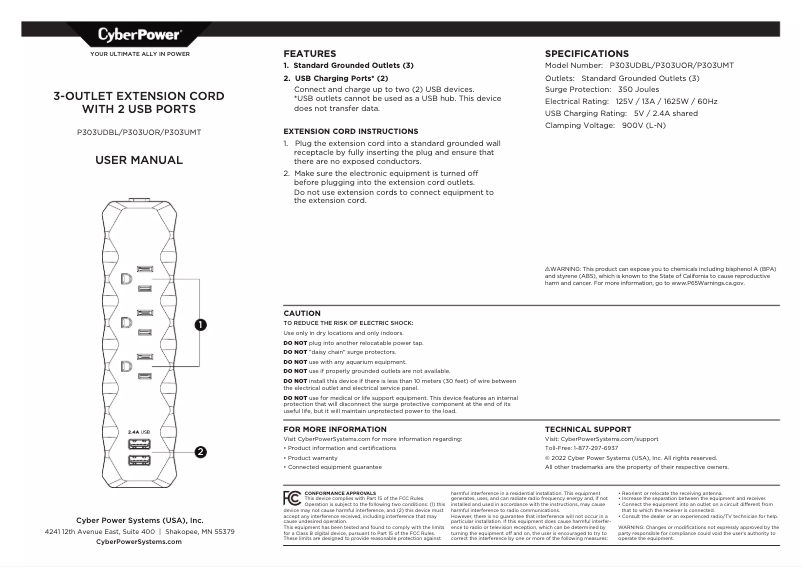Page 1 de la notice Manuel utilisateur CyberPower P303UMT