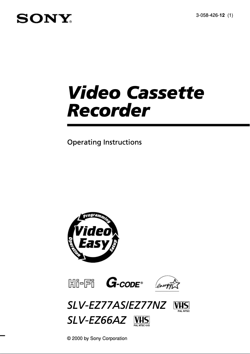 Page 1 de la notice Manuel utilisateur Sony SLV-EZ77AS