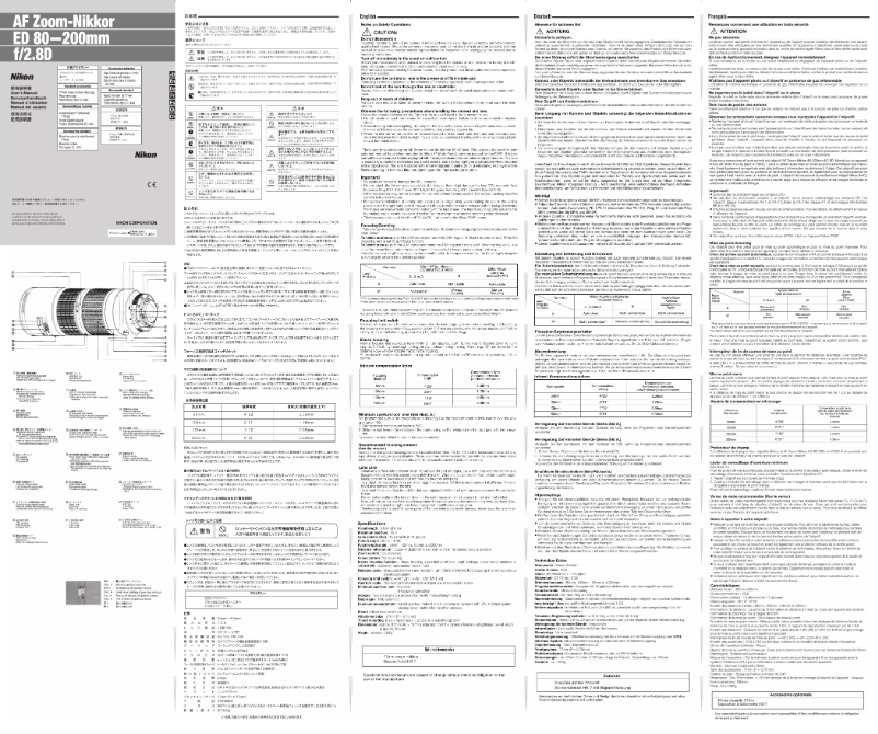 Page 1 de la notice Manuel utilisateur Nikon Nikkor AF Zoom-Nikkor 80-200mm f/2.8D ED